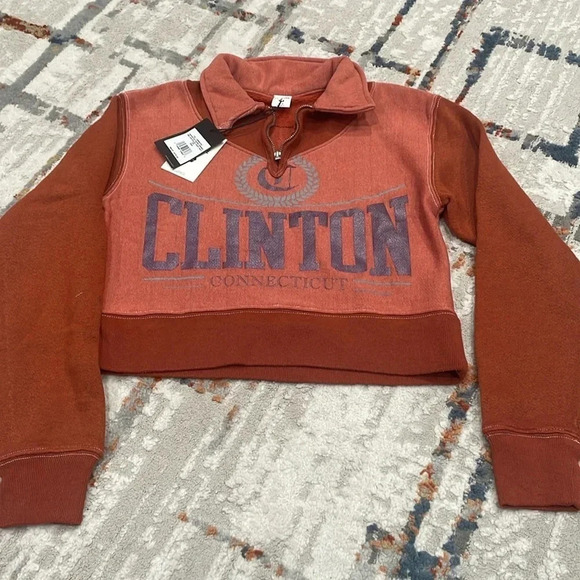 Re/Done 90s Upcycled Hoodie Crop Half Zip Burn Orange XS/S - Picture 1 of 5